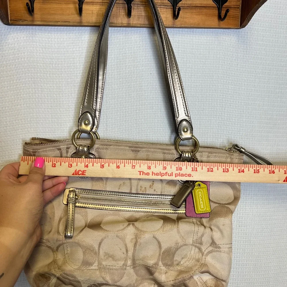 Coach Ashley Signature Jacquard Satchel Khaki Gold Shoulder Bag 23261 - Picture 8 of 8